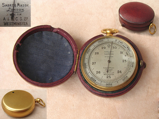 Late 19th century pocket barometer by Short & Mason made for Army & Navy stores